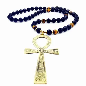 Large Ankh Necklace - Black Wood and Tiger Eye