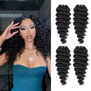 Deep Wave Human Hair  14 Inch 12A Grade Brazilian Human Hair  Virgin Weave  Human Hair for Black Women (14'' 14'' 14'' 14'')