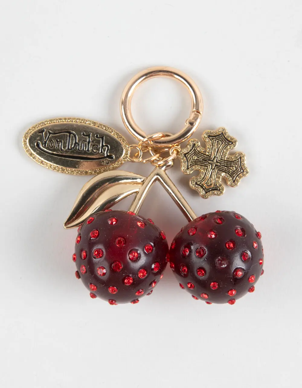 VON DUTCH 3D  Womens Cherry Bag Charm, Gold