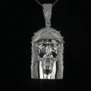 Men's Large Iced Out Jesus Head Pendant – 925 Sterling Silver | Full-Flood VVS Moissanite Accents