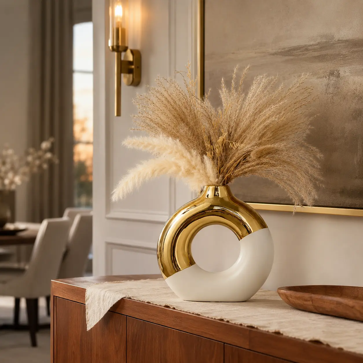 Platinum Ceramic Ellipse Decorative Vase - Plain Modern Bohemian Boujee Home Item, Unique Coffee Table Accent, Special Event Souvenir, Dried Flower Ready Holder, Living Room Decorations, Floral Decor
