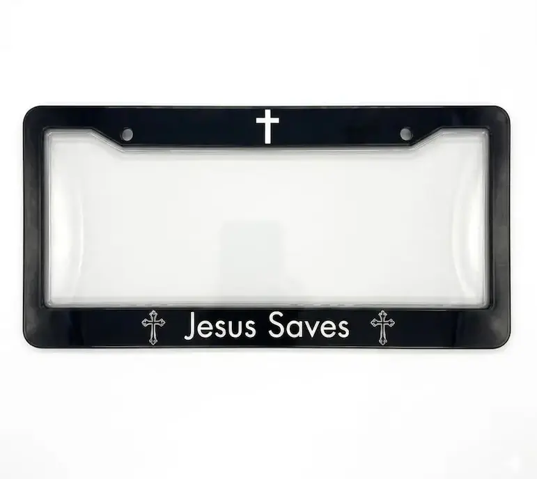 [Christian Faith Cross Style] Jesus Saves License Plate Frame, Christian Cross Car Tag Holder, Religious Vehicle Decor Accessory, Inspirational Faith Gift for Him Her