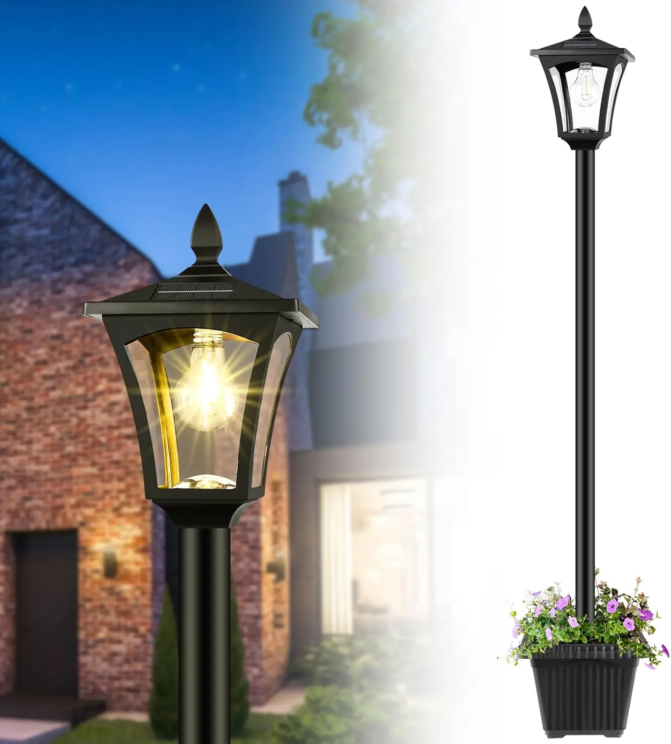 Derynome 72" Waterproof Solar Post Light with Planter, Outdoor Garden Light for Backyard, Pathway, Patio Decor