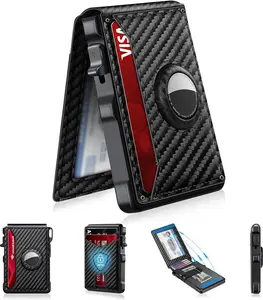 Men's Minimalist Bifold Wallet with AirTag Slot, RFID Blocking, Pop-Up Card Holder, 7-9 Card Capacity & Magnetic Clip for Max 5 Bills (AirTag Not Included) - Summer Wins outdoorfun