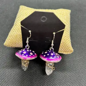 Clear quartz  purple mushroom earrings