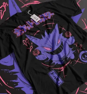 Gengar Ghastly T-Shirt, Ghost Type element Silhouette, Video Game T-Shirt, Japanese Anime