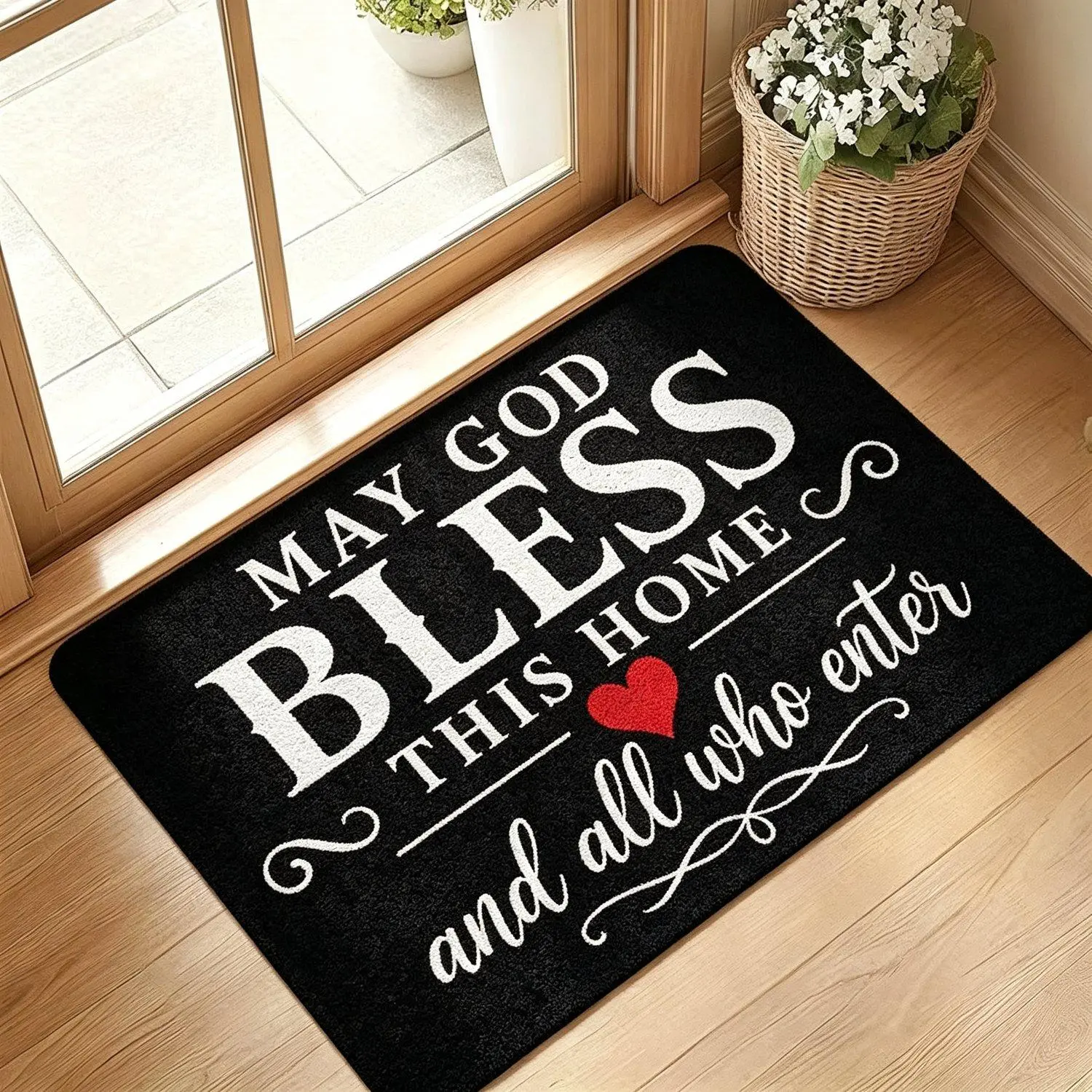 1pc 2D Flat Printing, American-style Christian Blessing Entry Door Mat, Colorful Non-slip, Machine-washable Polyester Mat, Suitable for Home Decor, Entryway, Foyer, Bathroom, and Balcony