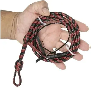 EPT Pocket Mini Whip - Black & Red Leather 6 Plait 3ft Handmade with 4-inch Handle & Wrist Strap