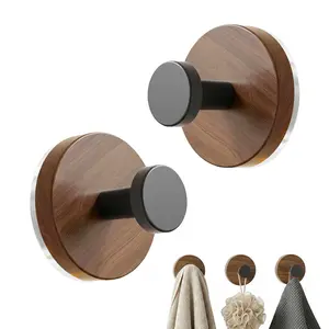 JUSIEX 2 PCS Walnut Wood Pattern Suction Cup Hooks for Shower, Removable Towel Hooks for Bathroom Window Glass Door Wall, Bath Robe Looafh Wreath Hook for Hanging, No Drill No Damage
