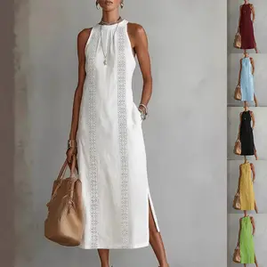 Women's Halter Neck Sleeveless Dress Lace Patchwork Style Summer