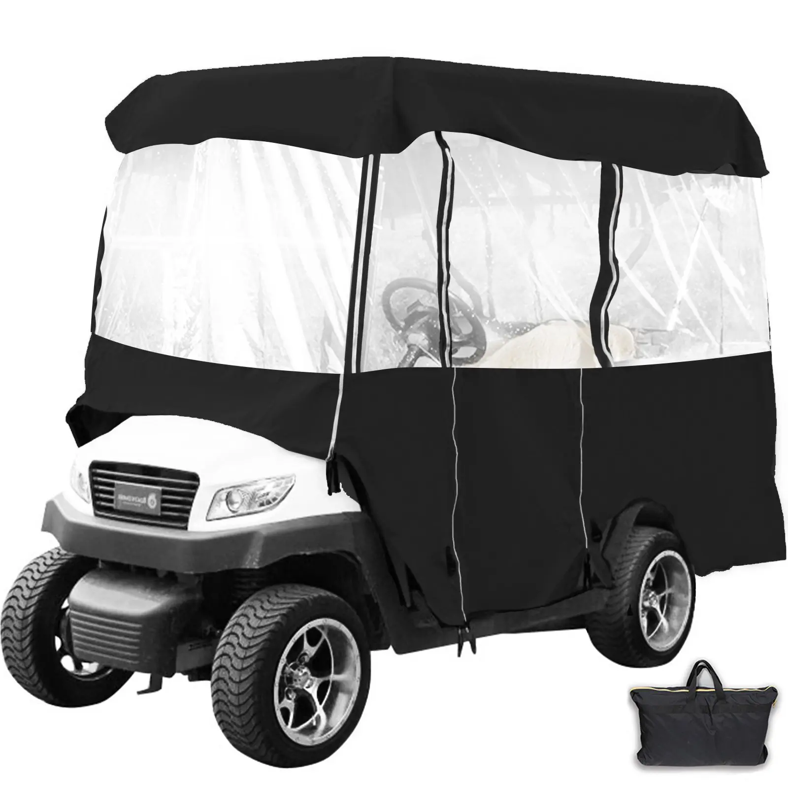 【summerfinds】VEVOR 4 Passenger Golf Cart Cover, Waterproof 300D Oxford Cloth Driving Enclosure with Transparent PVC Windows and Roll-Up Doors