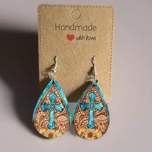 Vibrant Colored HTVRONT Sublimated Wood Teardrop Hook Earrings for Casual Wear