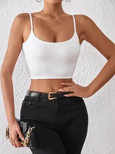 Women's Plain Crop Cami Top, Casual Sleeveless Spaghetti Cropped Top for Daily Wear, Ladies Minimalist Clothes for All Seasons