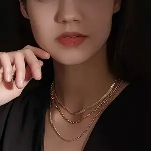 Elegant 3-Layer Copper Necklace Set for Women - Stylish Layered Design with Durable Copper Material