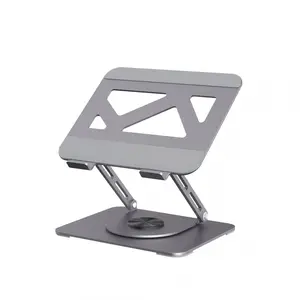 360° Rotating Foldable Adjustable Carbon Steel Laptop Stand, 2-in-1 Multifunctional Heavy-Duty Sturdy High Load-Bearing Laptop & Phone Stand Hub for Gaming Office Use, Gray
