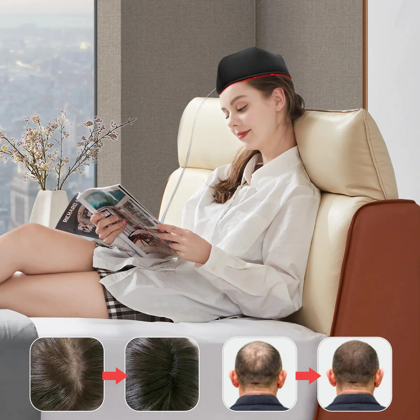 Red Light Therapy Cap for Hair Growth, 660nm Red Light & 830nm Infrared Hair Regrowth Device, 120 LED Scalp Treatment Cap for Thinning Hair and Hair Loss, 3 Adjustable Modes, Lightweight USB Powered, Men & Women