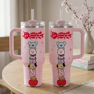 Cute BT21 40oz 20oz Kpop Inspired Tumbler Cup – Boy Band Fan Gift, Arirang World Tour 2026 Tumbler, Insulated Travel Mug with Straw Lid, Aesthetic Idol Design