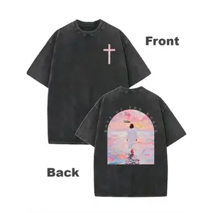 Men's Cotton Heavyweight T-Shirt - Oversized Round Neck Double Printed Christian Faith - Machine Washable Summer Casual Church Wear, Easter Gift