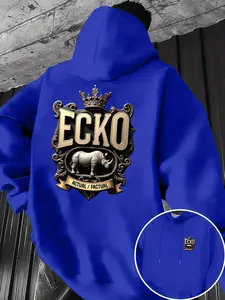Men's New Trendy Hooded Sweatshirt, Casual Streetwear Sweatshirt, Casual Daily Drawstring Hoodie with Print, Graphic Hoodies, Ecko Unltd Print, Front Kangaroo Pocket, Men's Top