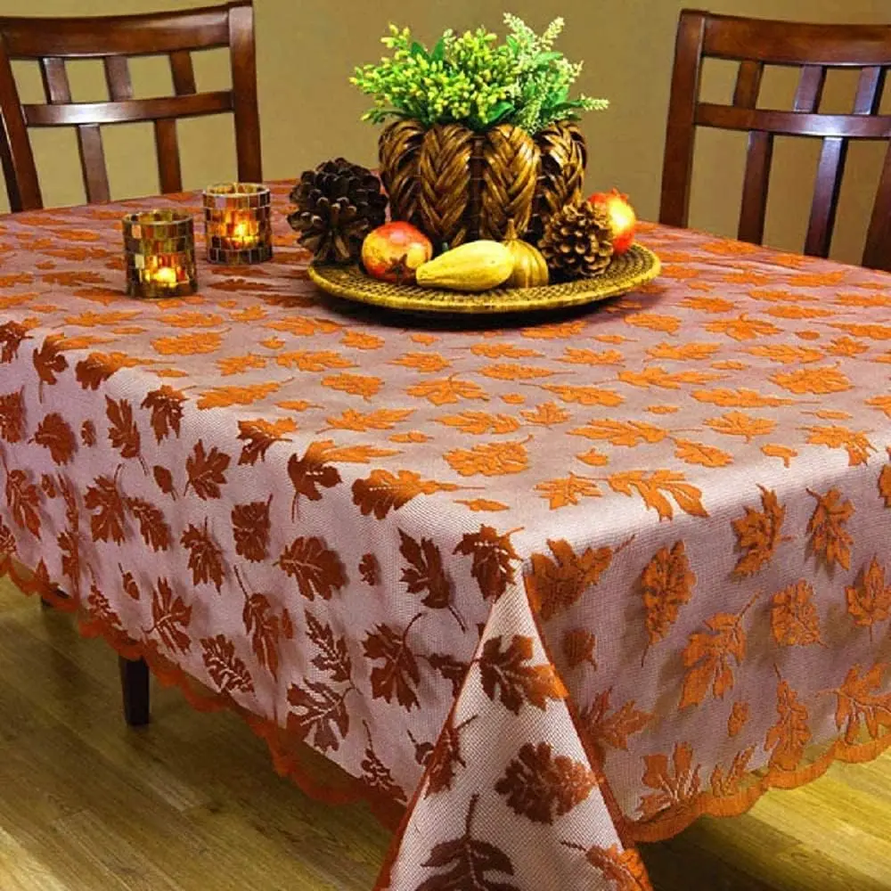 Thanksgiving Tablecloth Maples Leaves Brown Rectangle Lace Table Cover Thanksgiving Decorations Fall Table Linen Perfect for Harvest Festival Party Dinner Tables Toppers Everyday Use