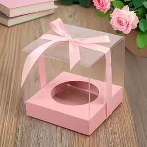 2/6/12pc Foldable Transparent Plastic Cake Gift Box, with Ribbon and Lining, Durable PVC Material, Perfect for Christmas, Valentine's Day, Weddings, Birthday