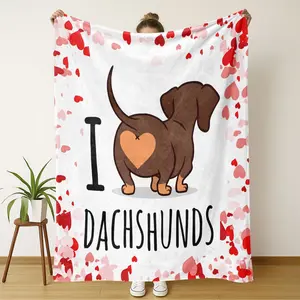 Cute Sausage Dog Pattern Blanket, Soft Comfortable Nap Blanket, Warm Throw Blanket for Home Office Sofa Bed, Cozy Pet Design
