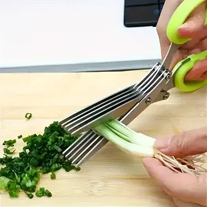 1/2pcs 5-layer Stainless Steel Kitchen Scissors - Multi-functional Onion and Herb Shredder, Suitable BBQ and Indoor Use - Durable, Safe, with Protective Cover and Built-in Cleaner