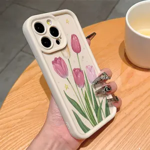 Phone Case: Beige Tulip Flower Star TPU Shockproof Full-Body Precision Case. Compatible with Apple iPhone 17 E Air Pro ProMax iPhone16 15 14 Plus 13 12 Mini 11 X XS XR