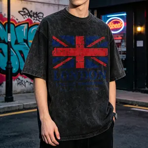 Union Jack London Men's Vintage Washed T-Shirt Union Jack Flag London Print Oversized Graphic Tee Outdoor Casual Short Sleeve
