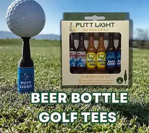 PUTT LIGHT Beer Bottle Golf Tees - Black, Durable & Fun, Bold Designs, Quantity 5, Perfect for Golfers & Beer Lovers