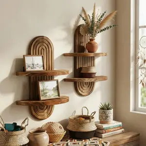 2-Tier Rustic Wood Floating Shelves for Wall, Hanging Plant Shelf Indoor, Wall Mounted Flower Pot Display Rack, Kitchen Storage & Living Room Decor, Window Sill Plant Stand, Bedroom & Entryway Organizer, Suitable for Outdoor Entrance Decoration