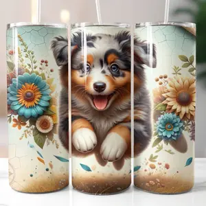 20 oz tri blend Australian shepherd puppy tumbler