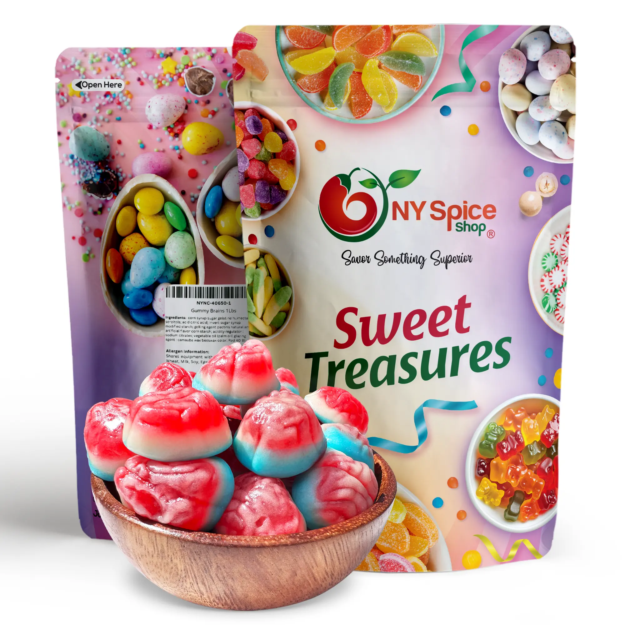 NY Spice Shop Brain Gummy Candy -  Trick-Or-Treat Party Brain Gummies Candy - Edible Brains Candy Brains Party Favors - Jelly Filled Gummi Brains - Memory Brain Gummies