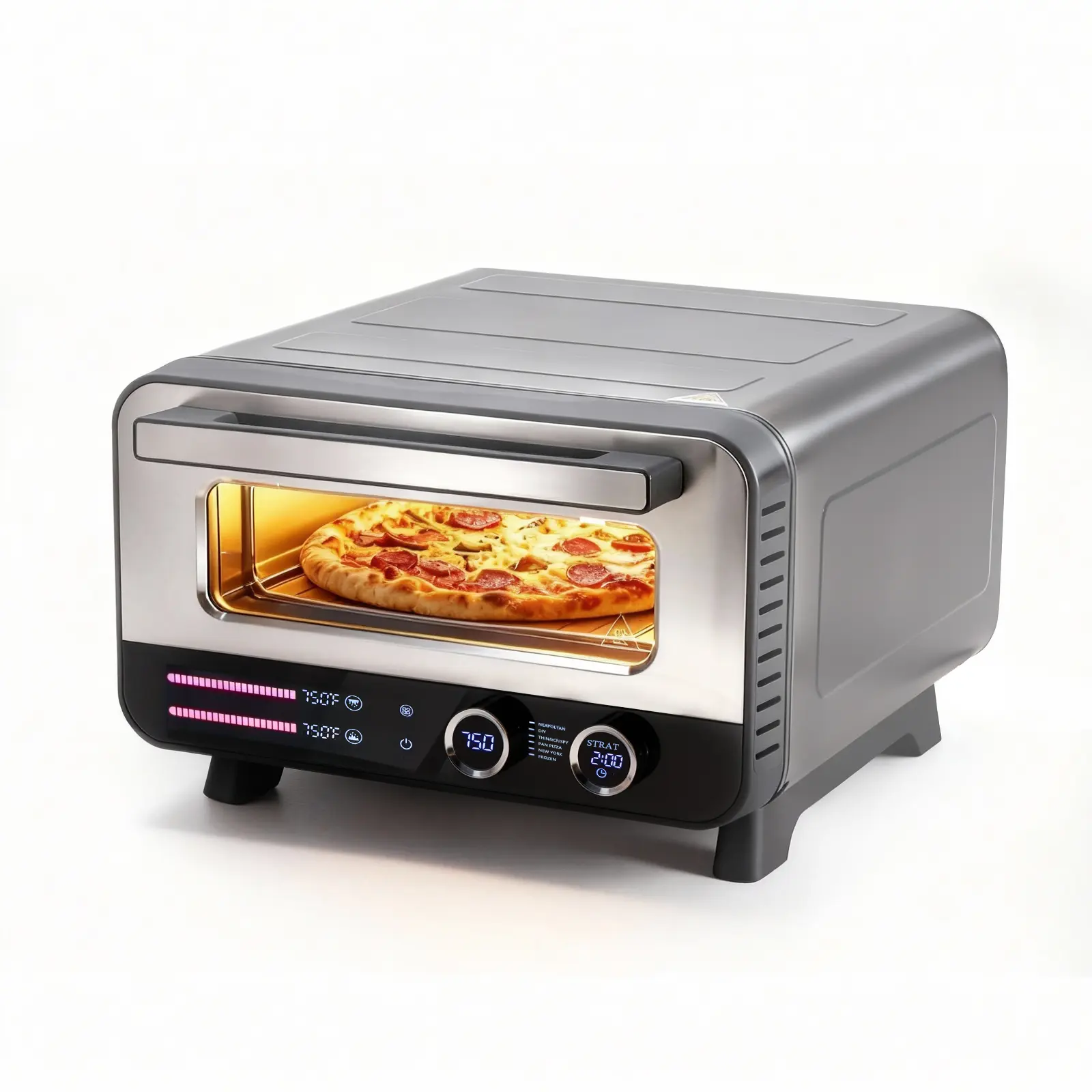 Sweetcrispy Durable Countertop Pizza Oven - 15L 1700W Compact Fast-Cook Family Kitchen Appliance, 80-400℃ Temp Range, 2 Mins Prep for 12" Pie, Stainless Steel Front, 320x319mm Baking Stone, Electronic Control, Ideal for Homemade Pizza & Garlic Bread, Froz