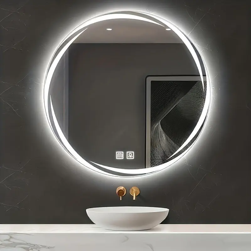33.4-inch Large Circular LED Bathroom Wall Mirror with Matte Light Control Touch Button, Long Press Brightness Adjustment, Touch Defogging, and American Standard Plug