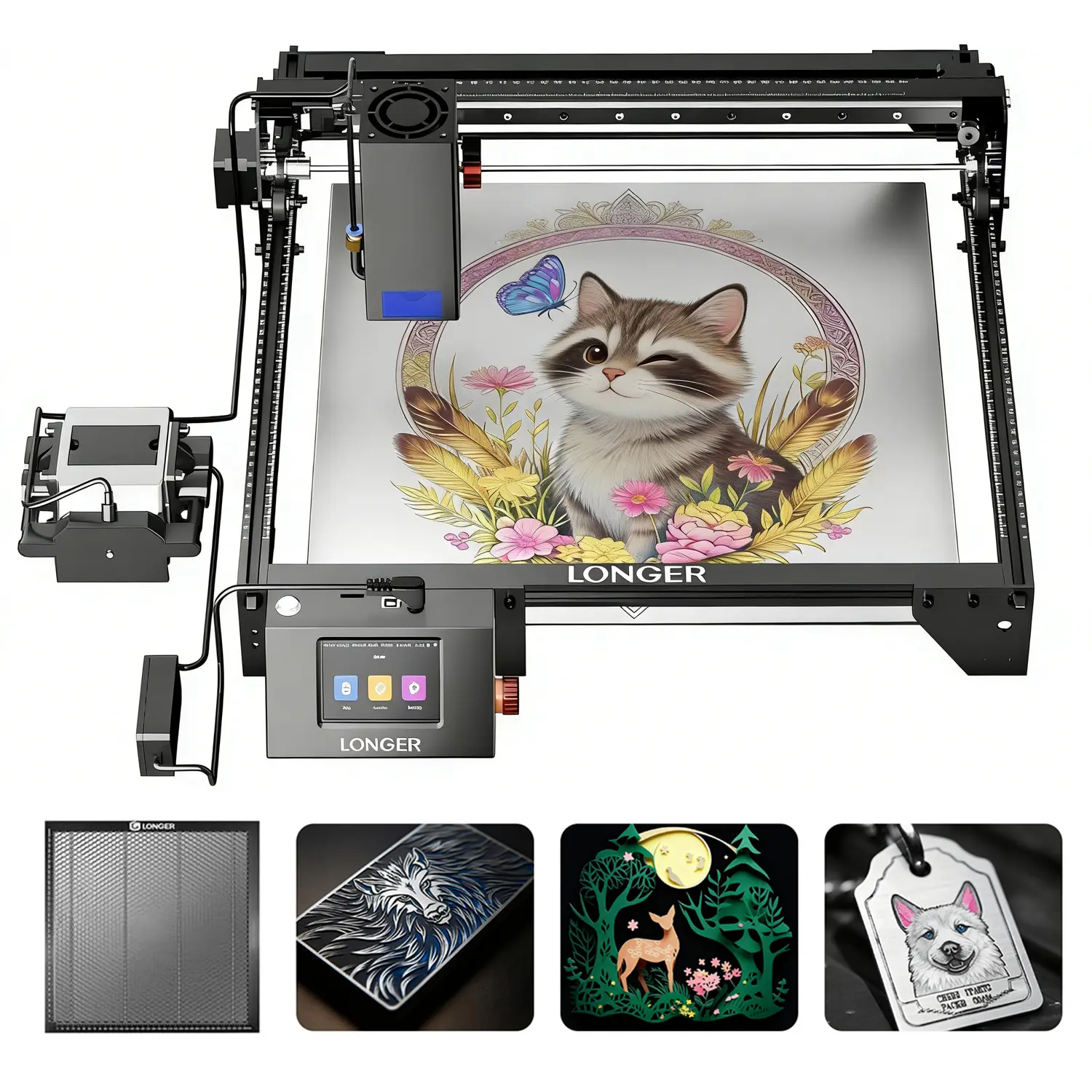 Longer RAY5 New Upgrade Laser Engraver, Laser Cutter 40W Output Power, 440mm*440mm Honeycomb,Engraving Speed Up to 24,000 mm/min, 3.5” Color Touch Screen, App Offline Control, DIY Engraver Tool for Metal/Glass/Wood