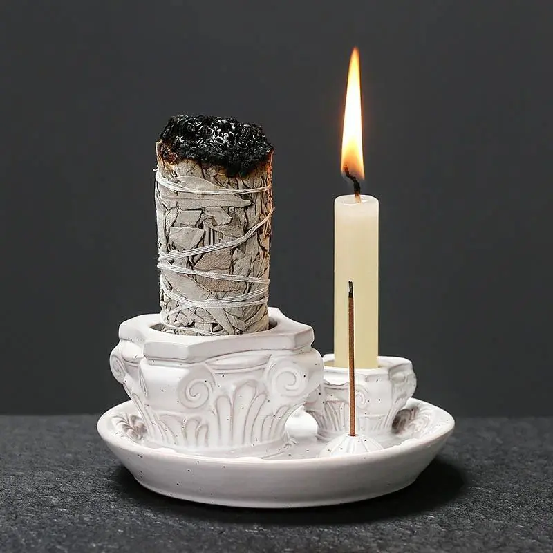 Ceramic Incense Stick Burner, 1 Count Roman Column Candle Holder, Palo Santo Tray and Sage Bundle Burner, Home Fragrance Holder, Freshener, Aroma Blend Scented, Room Scents, Home Fragrance Products