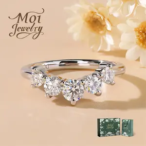 Minimalist Stacking Five-Stone synthetic Moissanite Ring, Hypoallergenic S925 Silver Stylish Jewelry, Perfect Gift and Daily Wear