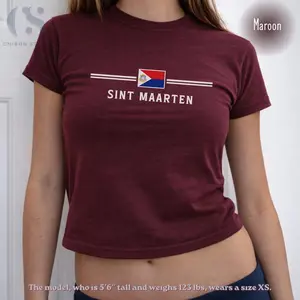Sint Maarten Women's Baby Tee, Sint Maarten Flag Y2K T-shirt, Caribbean Souvenir Gift