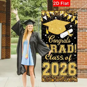Graduation Banner Door Cover, 2D Flat Design, Pull Flag Banner, No Power Required, Ideal for Grad Party Decorations