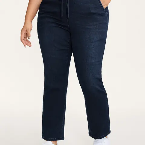 BloomChic Pull-On High-Rise Straight-Leg Cropped Jeans 【M-6XL】