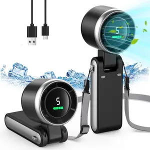 Oceantree Portable Mini Fan - 5-Speed Control, Foldable Hanging Neck Design with 9m Neck Strap, Rechargeable Compact Handheld Turbo Fan for Travel, Ideal Mother’s Day Gift for Her #SummerVibes