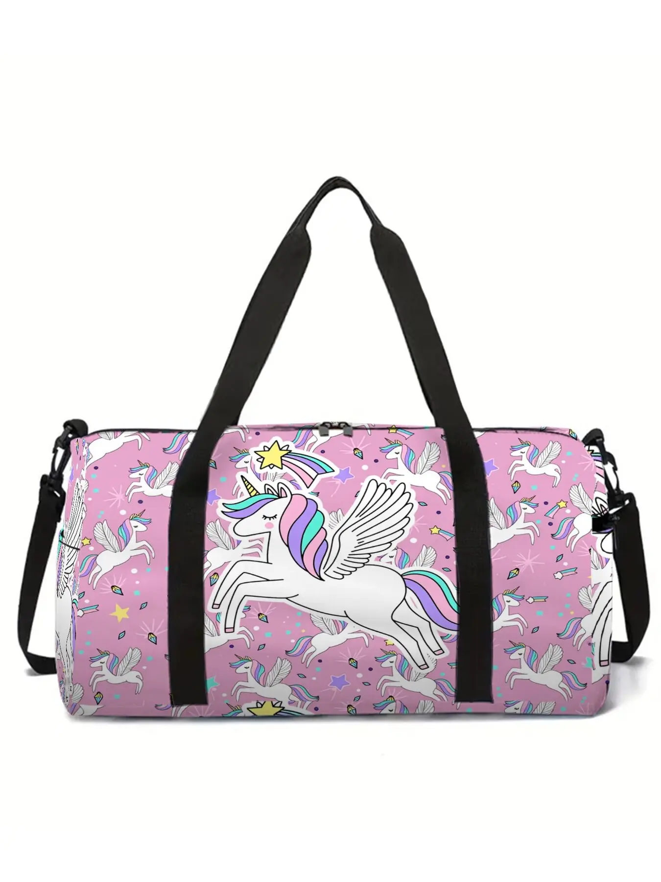 Large-capacity travel duffel bag with unicorn and pony print, portable handheld storage bag, Fashionable duffel bag, Travel Duffle Bag, Luggage