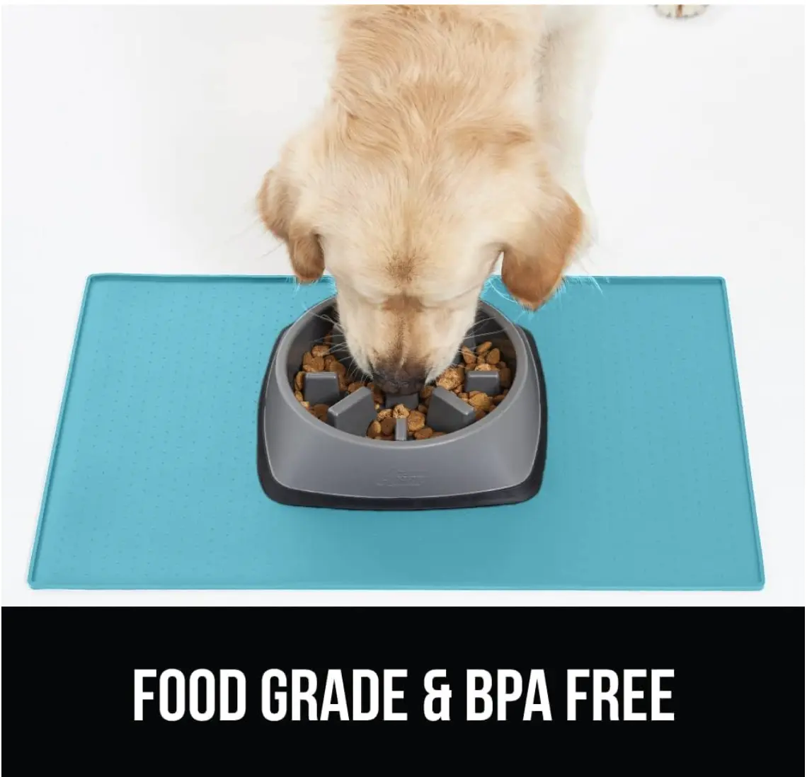 Gorilla Grip 100% Waterproof Raised Edge BPA Free Silicone Pet Feeding Mat, Dog Cat Food Mats Contain Spills Protects Floors Placemats for Cats and Dogs Water Bowl Pets Accessories 18.5x11.5 Turquoise