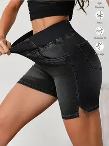 KCGH Plus Size High Waist Black Denim Shorts Women 26SS Spring Summer Stretch Slimming Curvy Fit Casual Fashion Outfits