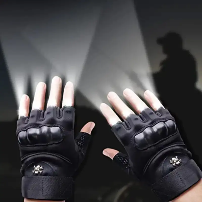 Unisex Fingerless Glowing LED Flashlight Gloves with 8 Bright LEDs, Cool Gadgets and Christmas Birthday Gifts