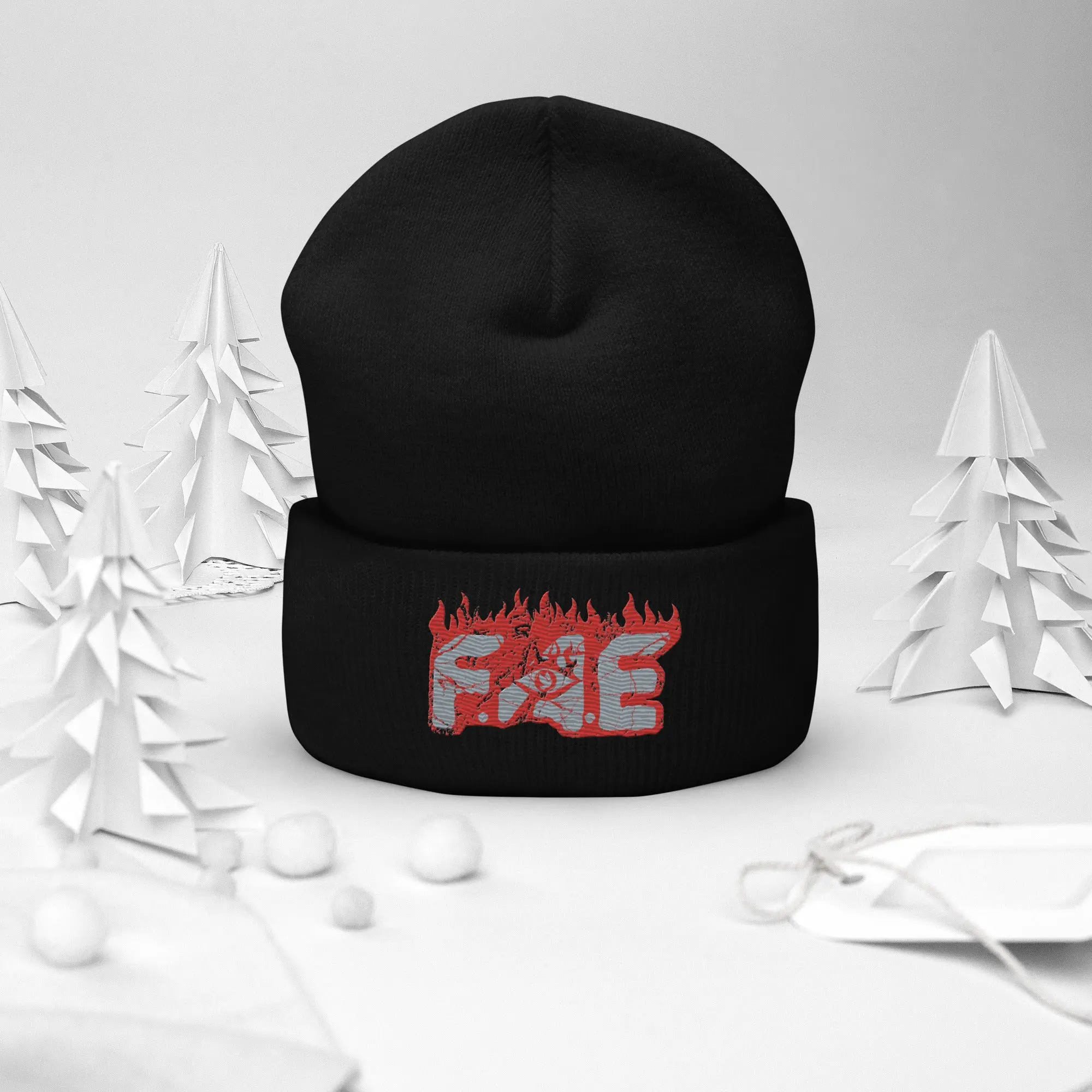 F.A.E Flame Logo Cuffed Beanie – Black/Red Edition