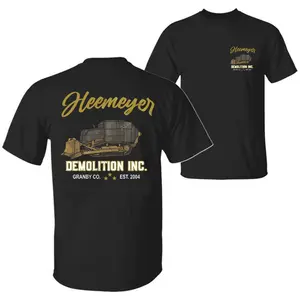 HEEMEYER DEMOLITION INC Unisex Cotton T-Shirt, Hoodie Streetwear Casual Tee for Men Women Black Tropical Short Sleeve Top Front & Back Print Shirt