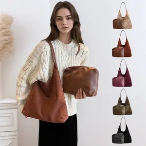 Women's Spacious Slouchy Underarm Shoulder Bag Vintage Suede Hobo Tote Bag with Top-Handle for Travel and Daily