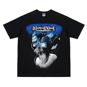 Death Note "Blue" Heavyweight Vintage Tee 100% Cotton OVERSIZED Anime T-shirt Menswear Top Crew Necks Tshirt Casual Streetwear Black Crewneck Tropical Shortsleeve